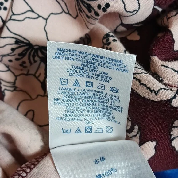 Lands' End 100% Cotton Burgundy and Pink Floral Midi Dress Long Sleeve Size L - Picture 5 of 6